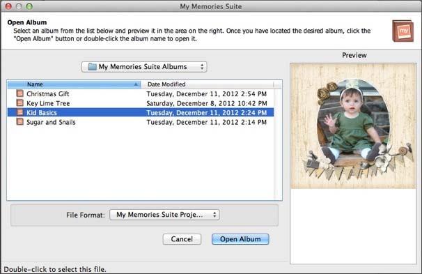 3. In the Open Album window, browse to the album folder and either double-click it or click on it once and then click the Open Album