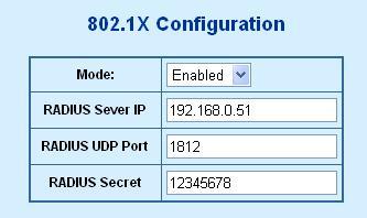 1X Management page contains links to the following topics: RADIUS Server Configuration Port Access Control 4.10.