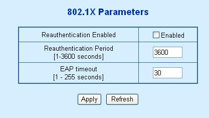 Figure 4-46 802.1X Parameter configuration screen The 802.
