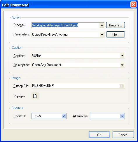 Customization overview Behind each resource item, such as a toolbar icon or menu item, there is a pre-packaged process launcher that activates a command when its resource item is selected.