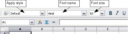 Figure 8: Apply Style, Font Name and Font Size lists Note If any of the icons (buttons) in Figure 8 is not shown, you can display it by clicking the small triangle at the right end of the Formatting