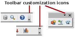 Figure 6: Customizing toolbars To show or hide icons defined for the selected toolbar, choose Visible Buttons from the drop-down menu.