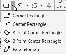 For example, variations of the Rectangle sketch tool are grouped in a single fly-out button as illustrated.