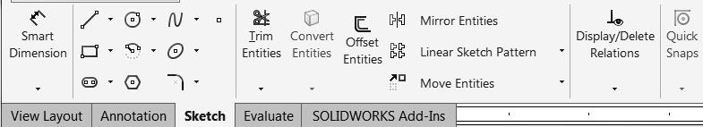 The default Drawing tabs are View Layout, Annotation, Sketch, Evaluate and SOLIDWORKS Add-Ins.