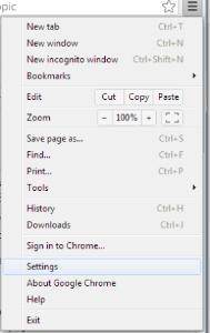 Chrome Launch Chrome. In a Chrome window, to the right of the address bar, select the Chrome Menu button and then select Settings. At the bottom of the settings menu, click the Show advanced settings.