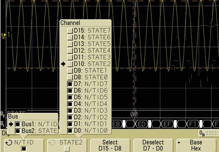 Because the ATC2 core outputs both the clock signal and bus values, triggering on the combination ensures your state trigger is valid even though the digital channels are