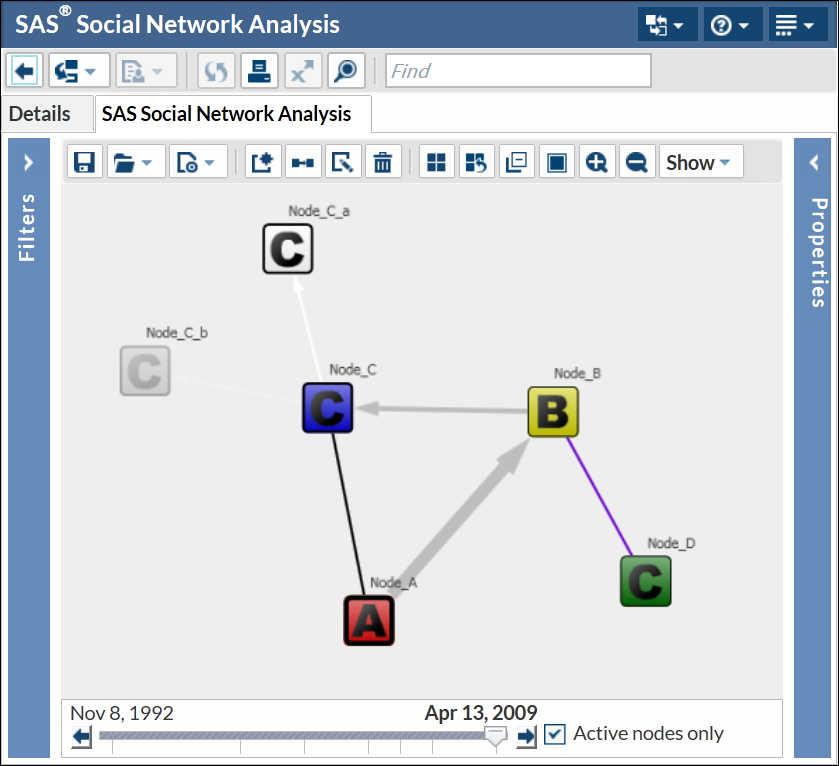 122 Chapter 3 / Interface Customization and Alert Management and Disposition following display shows a sample social network displaying the entities and relationships that are active on April 13,