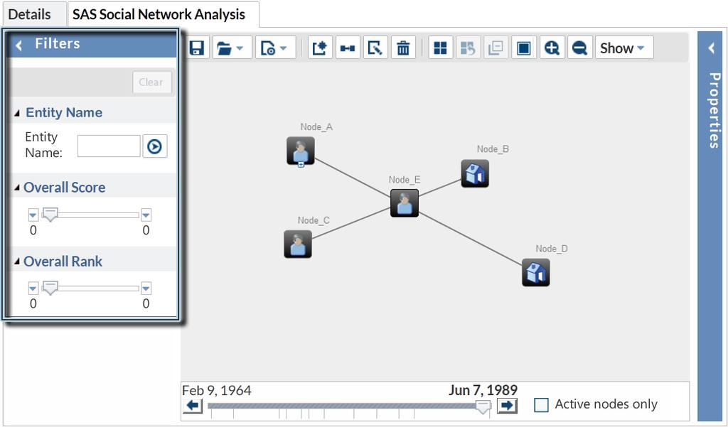 42 Chapter 2 / SAS Social Network Analysis Server Access and Description highlighted nodes and paths identified by the filter criteria.
