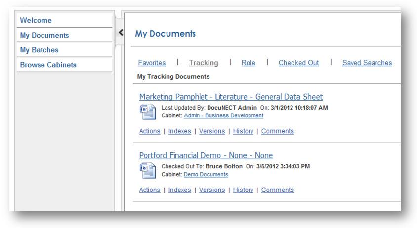 used documents and is split into the following categories: Favorites Documents tagged