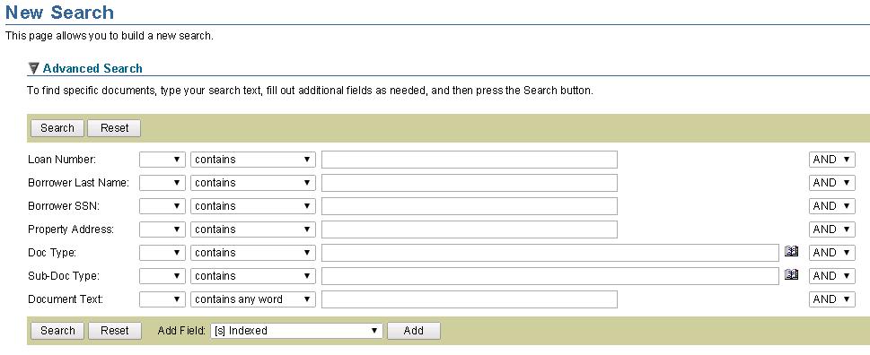 DocuNECT Lifecycle Product Overview for v4.8 Page 9 of 25 Advanced Search The advanced search allows more complex searches to be created.