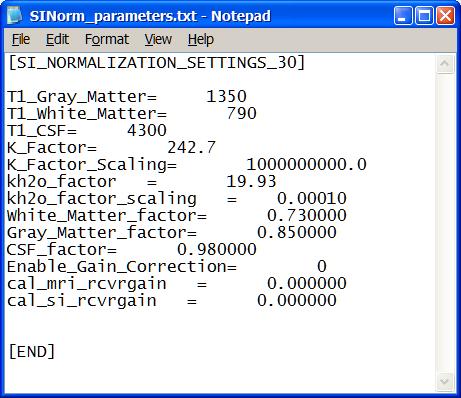 needs to be edited. This file is SINorm_parameters.txt, and is located in the Project top-level directory, e.g.: D:\Data\Normals_Study\ SINorm_parameters.