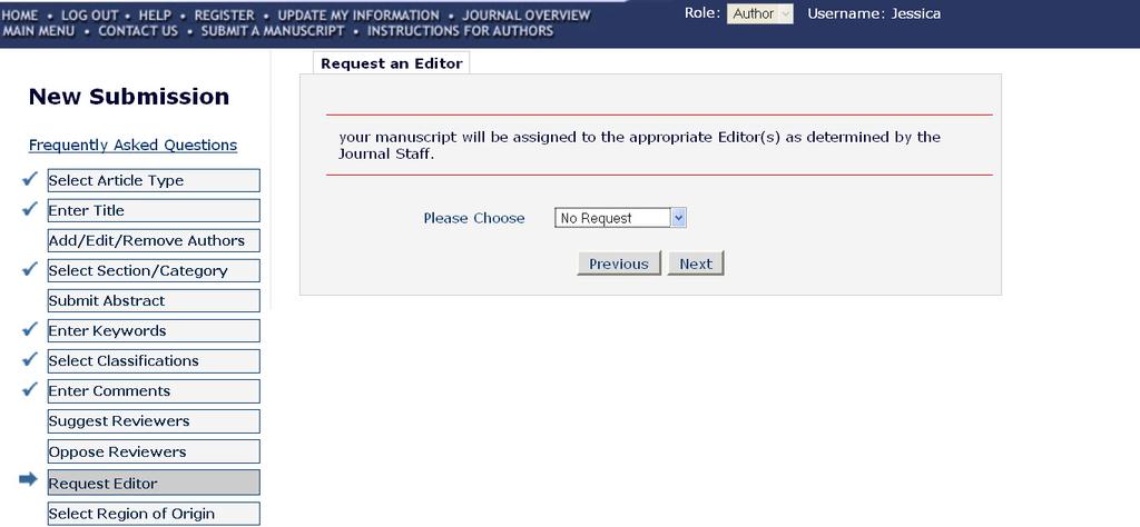 Select an Editor by using the drop-down menu and click Next to proceed. This may be an optional step for a Publication.
