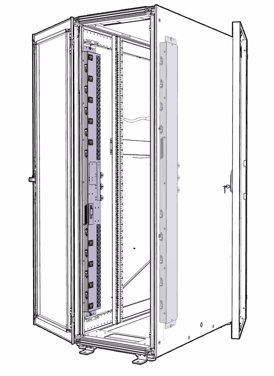 FIGURE 2-1 illustrates the Sun Rack II with two side-mounted power distribution units (PDUs).