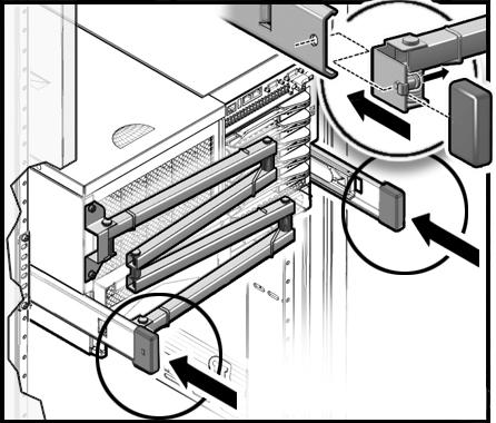 1. Attach the end caps onto the slide rails. An end cap is attached to both the right and left rear rails (FIGURE 4-14). Note If the CMA is not used, attach all end caps to the rails of the server.