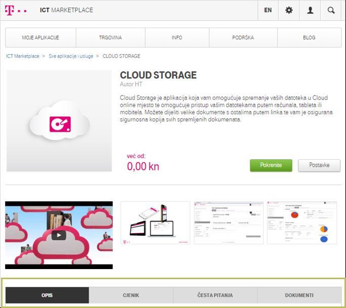CLOUD STORAGE: UPUTE ZA KORISNIKE 10 Slika 2: Cloud Storage početna stranica s informacijama o usluzi Osim kratkog opisa i mogućnosti aktivacije, početna stranica usluge nudi i dodatne informacije o