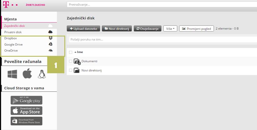 Za povezivanje napravite sljedeće: Slika 27: Povezivanje sa servisima Dropbox, Google Drive i OneDrive 1.