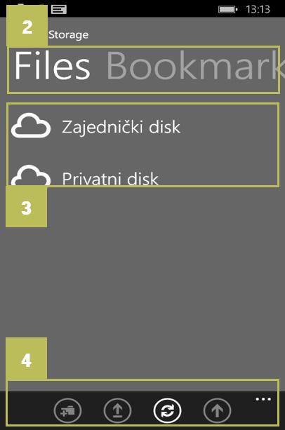 CLOUD STORAGE: UPUTE ZA KORISNIKE 53 Slika 57: Upravljanje mogućnostima u Cloud Storage aplikaciji za Windows Phone 2. Za uređivanje postavki pritisnite simbol kotačića u gornjem desnom kutu. 3.