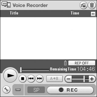 b For details, refer to Voice Recorder in the CLIÉ Application Manual installed on your computer. Recording a voice memo 1 Select the Voice Rec icon in the CLIE Launcher screen to start Voice Rec.
