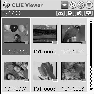 Selecting/Deleting files You can select a file from the list screen in CLIE Viewer when attaching image files or movie files of your CLIÉ handheld to e-mails, when using the image files in PhotoStand