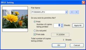 Outputting DPOF-setting DPOF-setting Only the still pictures (JPEG format or TIFF format) in the memory card recorded by a digital camera can be DPOF-set.