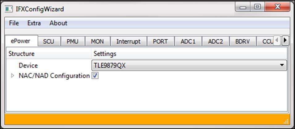 IFXConfigWizard will open in a separate window orange status bar indicates an