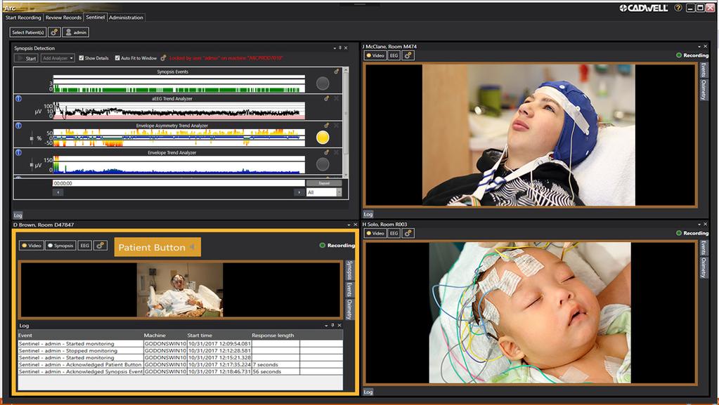 Sentinel monitoring software allows live viewing of multiple patients from one computer.