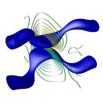 In Figure 8, we plot the local 3D vortex structure of the upper vortex tube at t = 17.