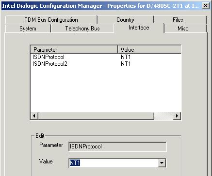 3. In the Interface tab of the Intel Dialogic Configuration Manager Properties