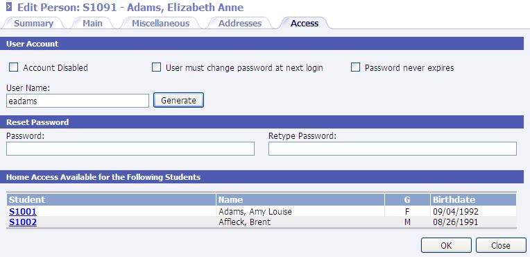 Enter the address information or click Search to select an existing address from the database for this person.