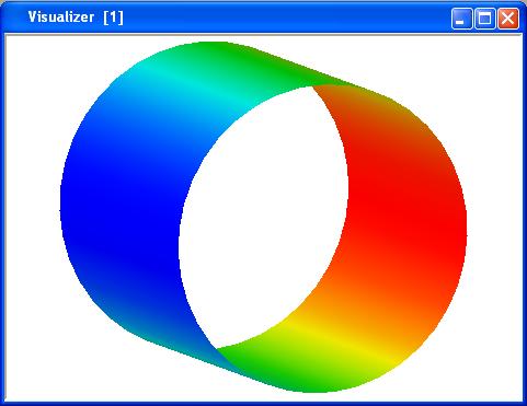 We observe different graphical properties of the cylinder shell primitive. We are now interested in a few: matrix T, length, color, style, colorinterpolationdirection and colorintensity.