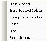 Reset will reset the objects in the window. Print will print the window.