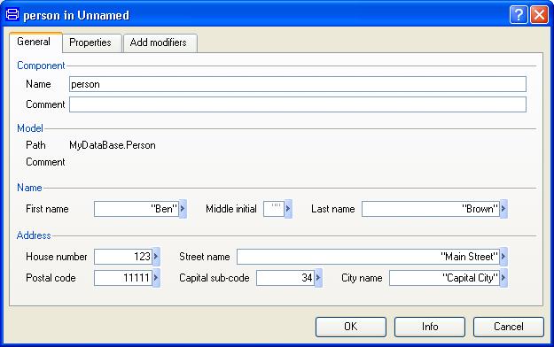 Parameter dialog for an instance of Person.