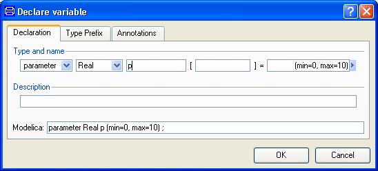 Variable dialog with min and max attributes. Select Edit from the menu and enter the min and max values for the parameter.