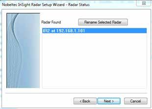 The next page of the wizard, will display the IP address of the Radar (default Nickname of the Radar). It is recommended to write down that IP address for troubleshooting.