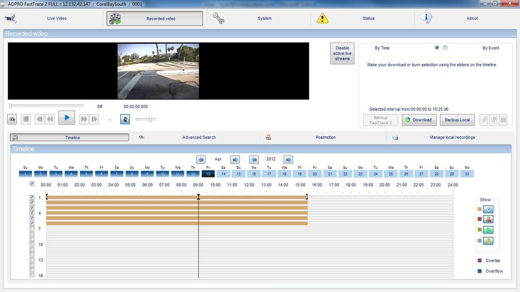 Continuous Motion Search Recorded Video By Time To perform a video search By Time, follow these steps: 1. Place a check in the box next to each camera from which you would like to review the video. 2.