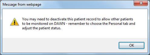 Press OK to confirm you wish to stop the Treatment Plan. The Treatment Plan status changes to Stopped.