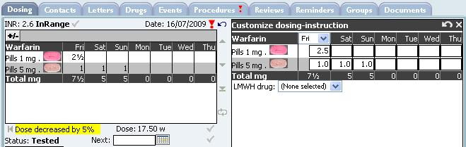 list in the Customise Dosing-Instruction form then enters appropriate doses under the