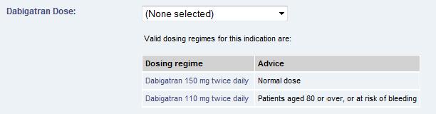 408 Dawn Version 7 E-Manual This screen shows advice for permitted regimes set for the chosen Therapeutic Indication (at the top of this questionnaire).