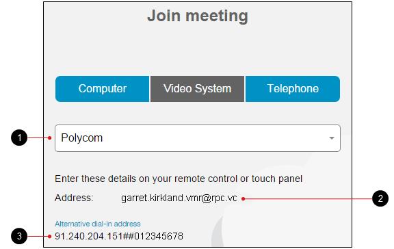 Enter the VMR number on the Dialpad. As a registered user, enter your or another user s video address: <john.doe.vmr@rpc.vc> for multipoint calls and <john.doe@rpc.vc> for point-to-point calls.