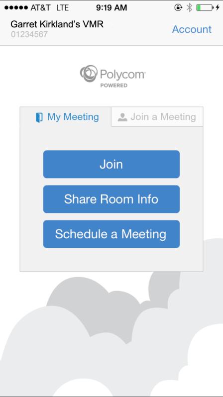 meeting Log into My Meeting Audio using your video address and password and touch Join to dial into your meeting room.