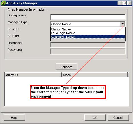 Site Recovery Manager Evaluator Guide If you do not see a Manager Type for a storage array which you have in your environment that you wish to integrate with SRM, VMware strongly urges you to