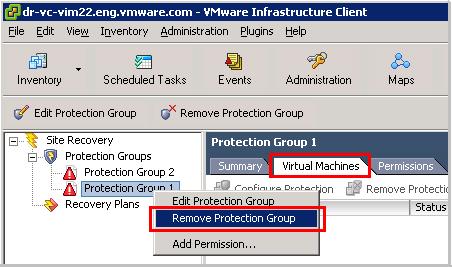 5. Connect to the VC instance in Site A and delete PG 1 (Protection Group 1 and Protection Group 2). Refer to Figure 6.
