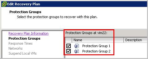 Working through the Edit Recovery Plan wizard you will then get to a screen that will require you to select which protection groups you wish to reassociate with the recovery plan, refer to Figure 6.
