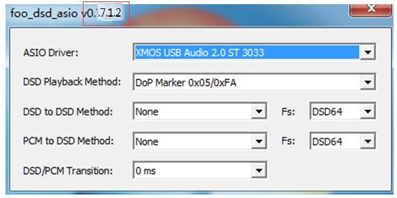From DSD Playback Method drop-down menu, selecting DoP Marker 0x05/0xFA.