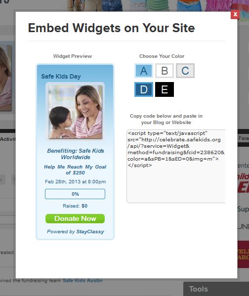 Embed information about your campaign on blog or a website To embed a widget that links to your page, click the embed button.