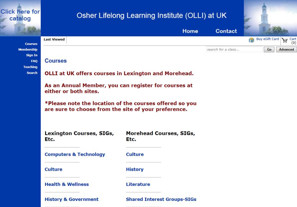 Viewing Courses Click on the categories to see the courses offered.