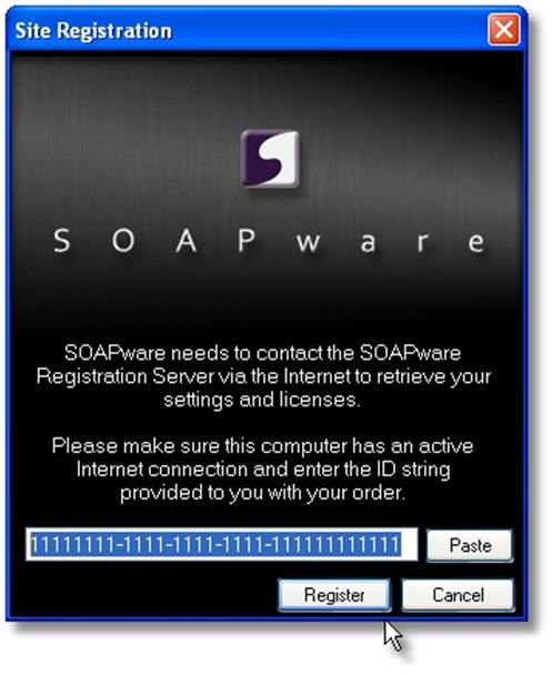 With an active internet connection, enter in the Site ID as provided with the SOAPware license.