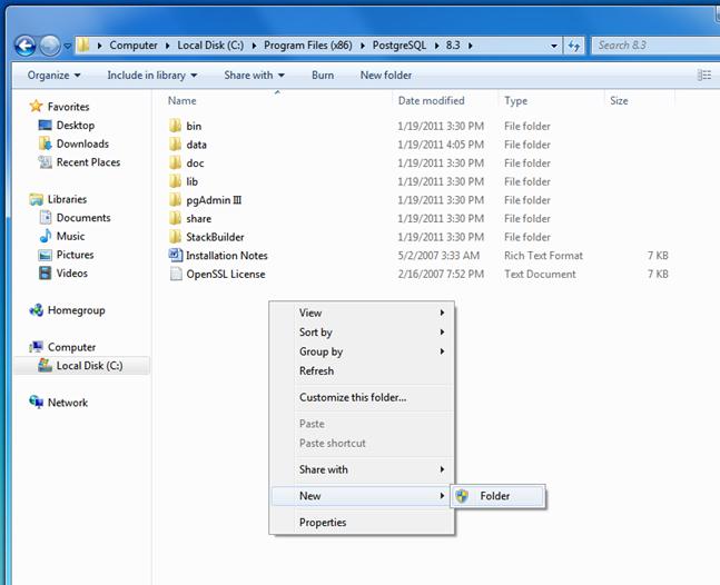 Locate Folder Open My Computer and browse to C:\Program Files\PostgreSQL\8.3 (or the install folder for your database server) and create a folder named soapwaretemp.