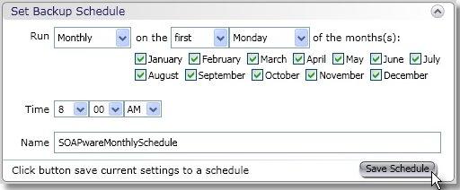 Run Monthly A monthly task allows a user to set the task to run once a month on a certain day. A user may check the months to run the task.