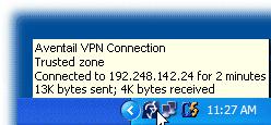 How to Tell if Aventail Connect is Running When Aventail Connect is running and connected to the VPN, an icon may appear in the taskbar notification area.